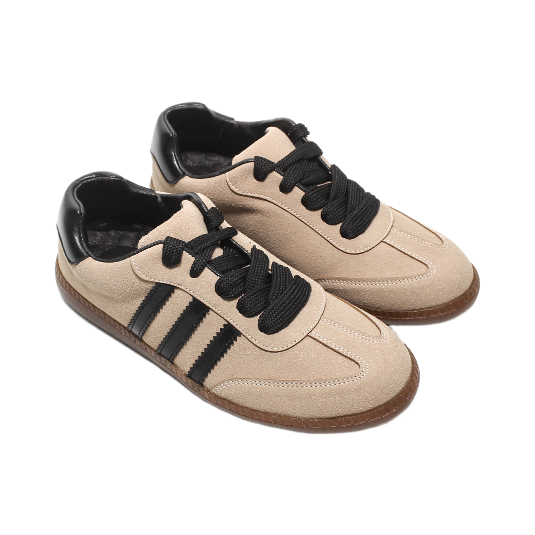 Suede Lace-Up Casual Sneakers – Light Brown