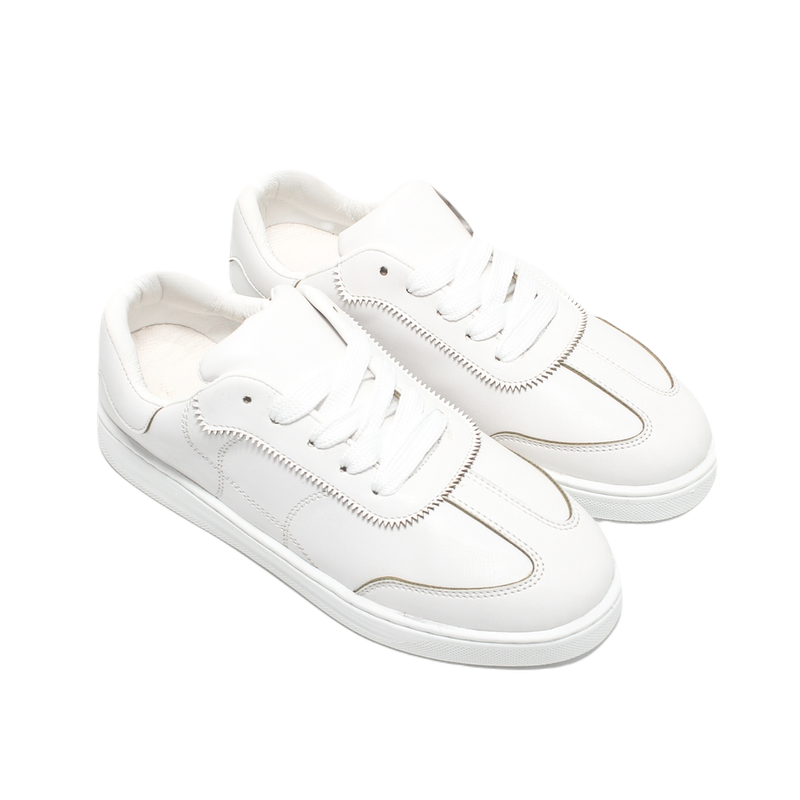 Faux Leather Lace-Up Sneakers – White