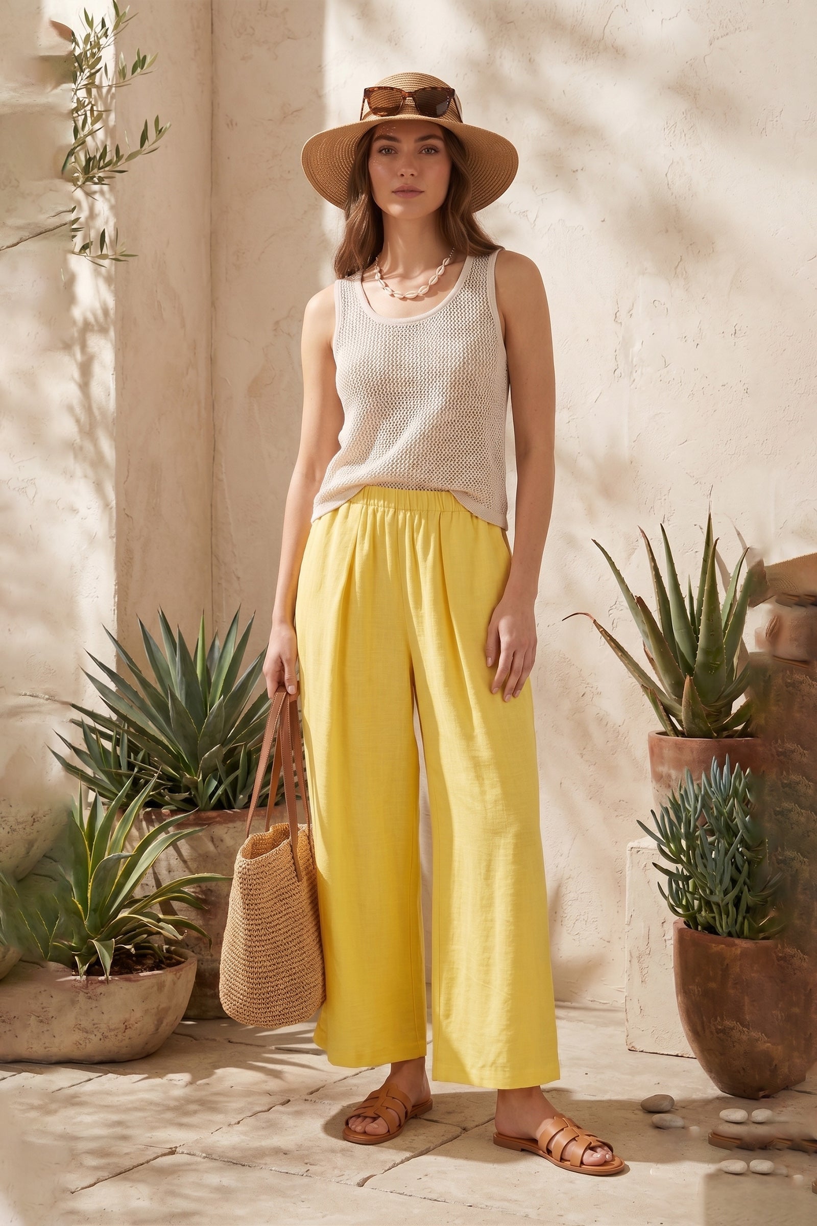 Wide-Leg Beach Pants - Yellow