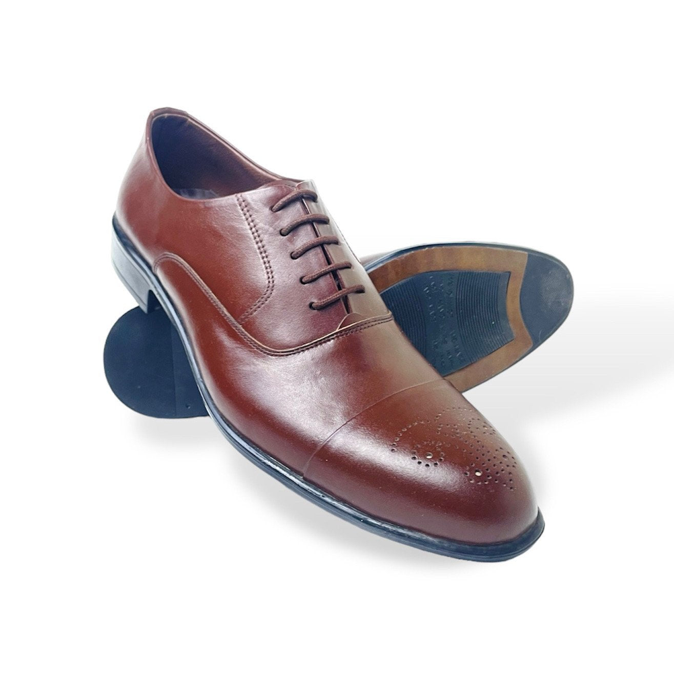 Leather Cap-Toe Oxford Shoes - Brown