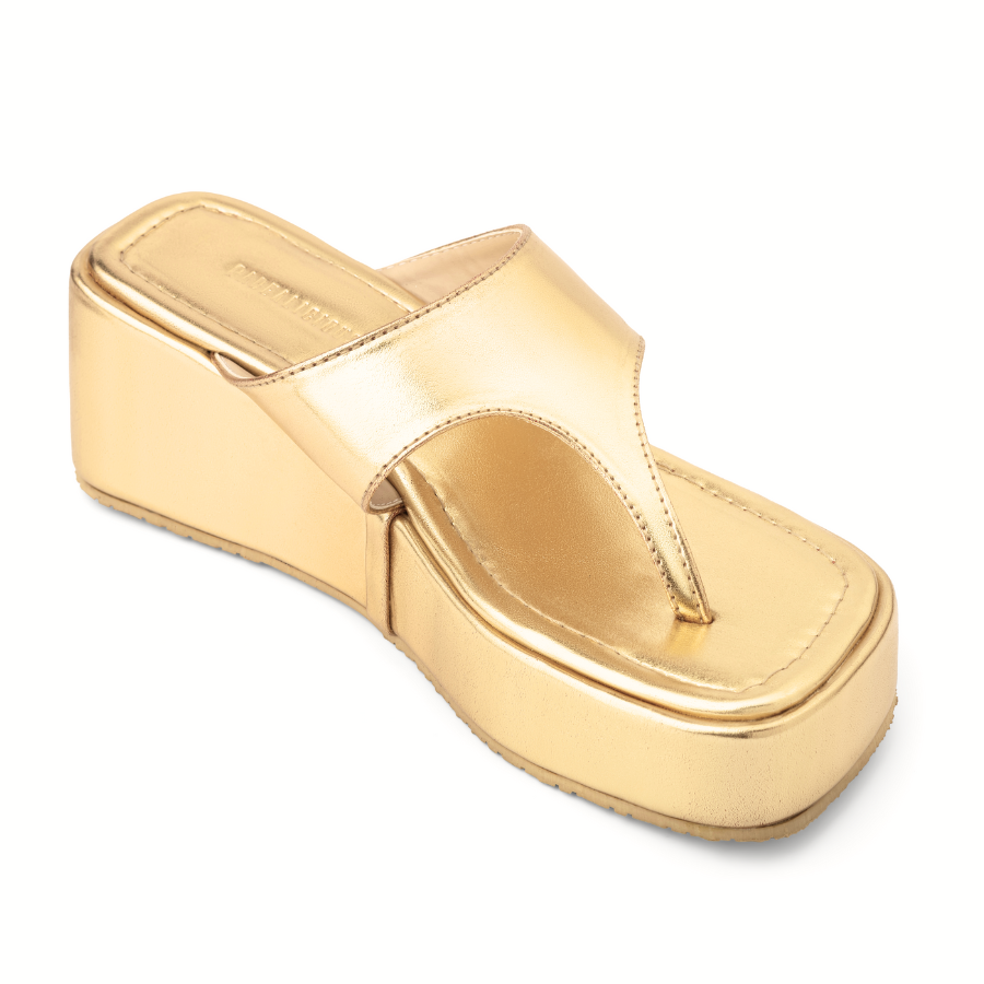 Faux Leather Voluminosa Slippers - Gold