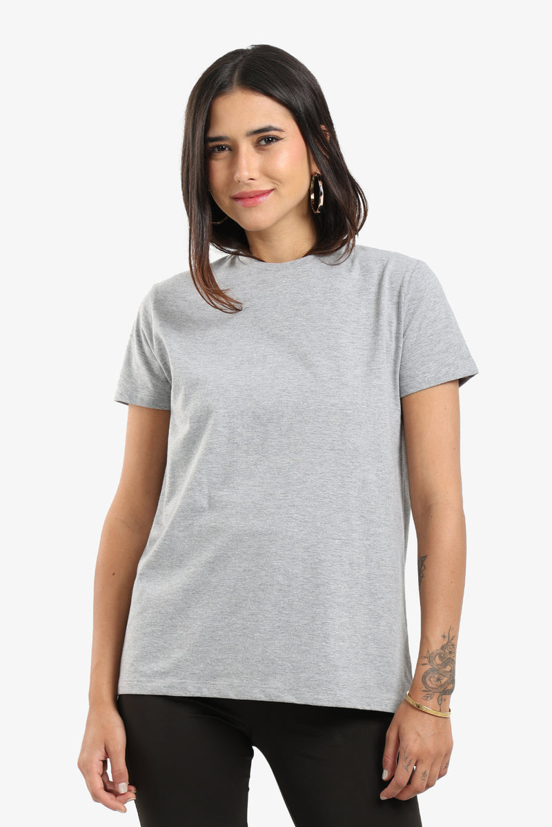 Solid Oversized Crew Neck Top – Grey
