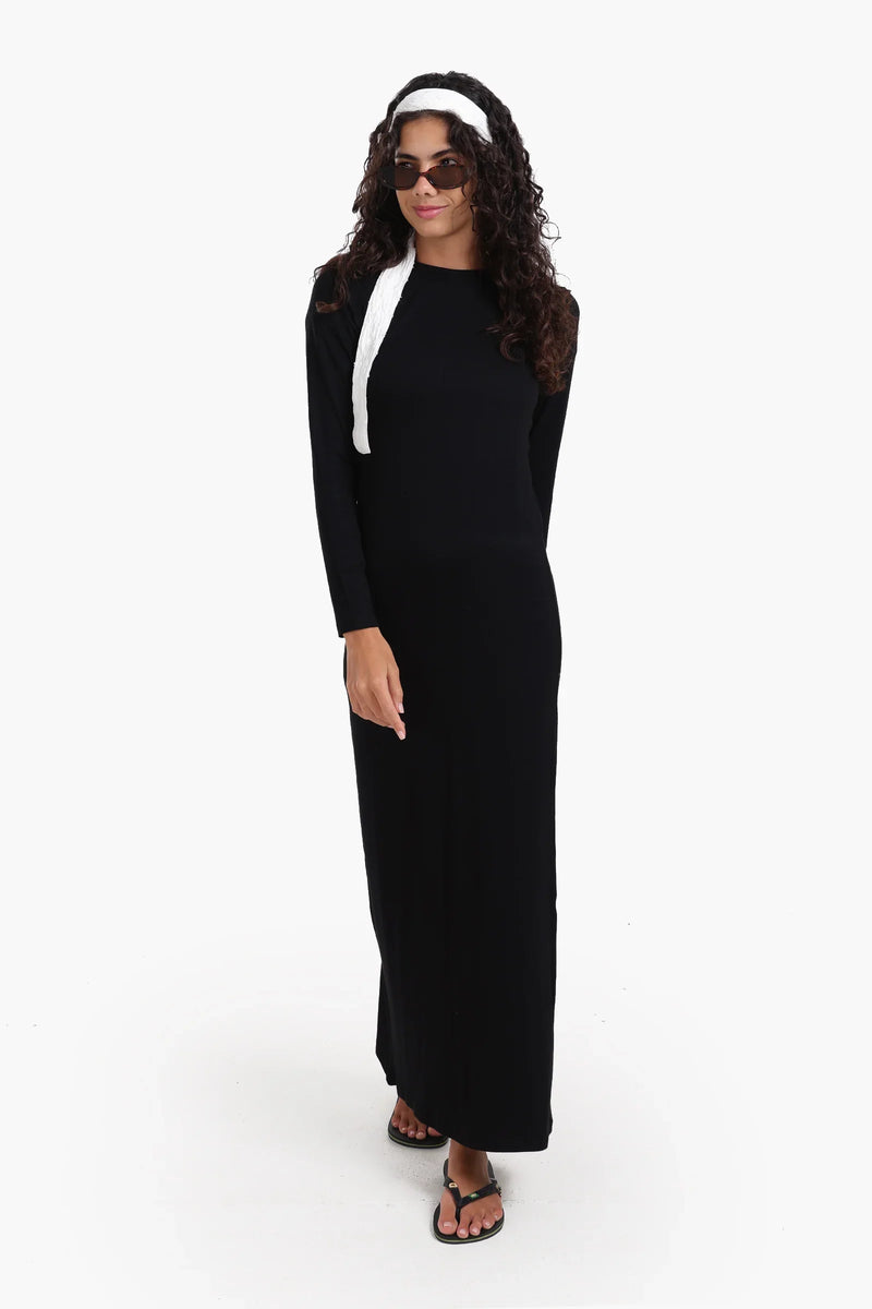 Viscose Blend Solid Slim Dress – Black