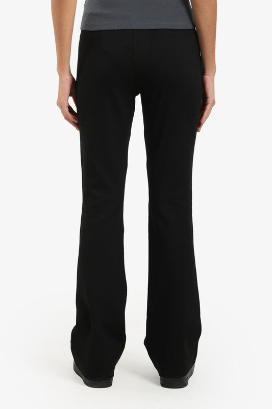 Cotton Blend Solid Flare Pants – Black