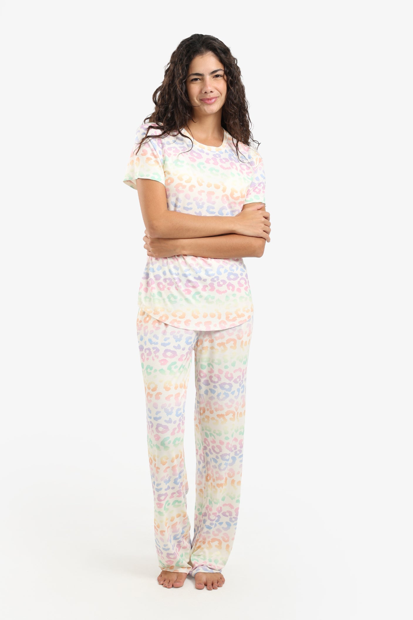 Leopard Print Straight-Cut Pajama Set – Multicolor