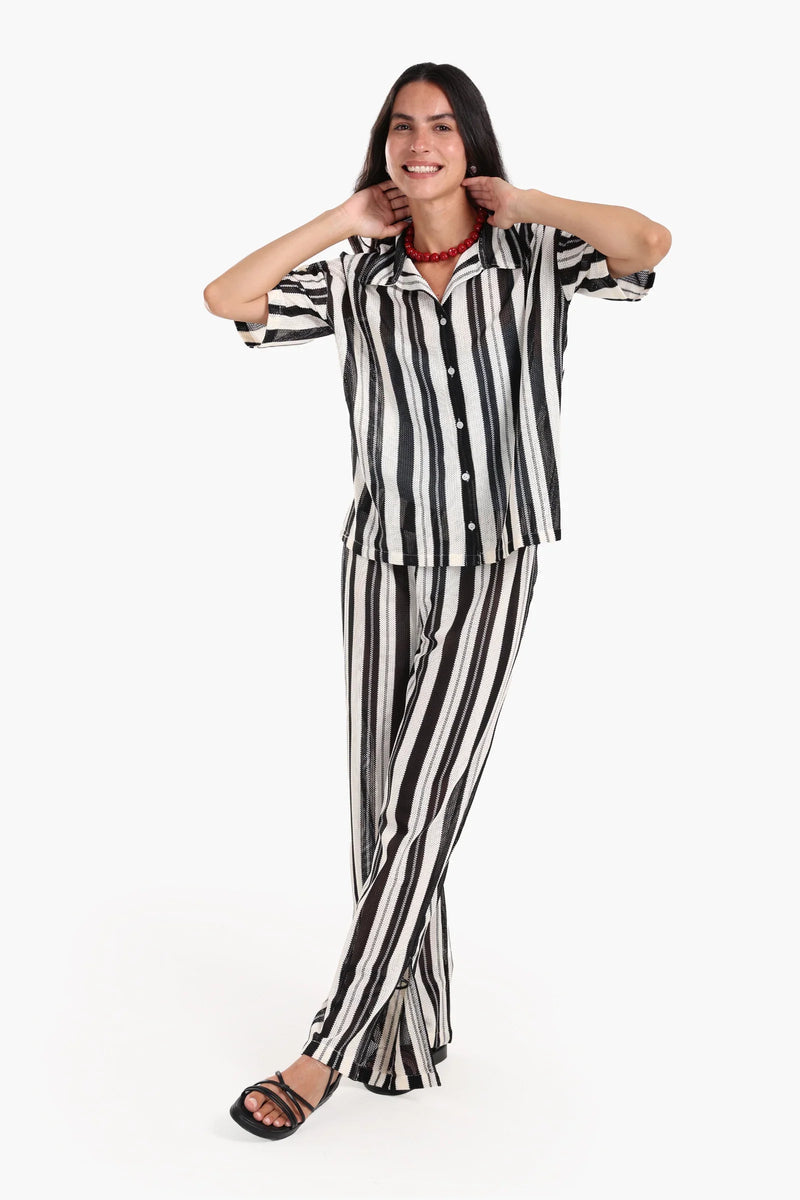 Polyester Striped Beach Set – Black & White