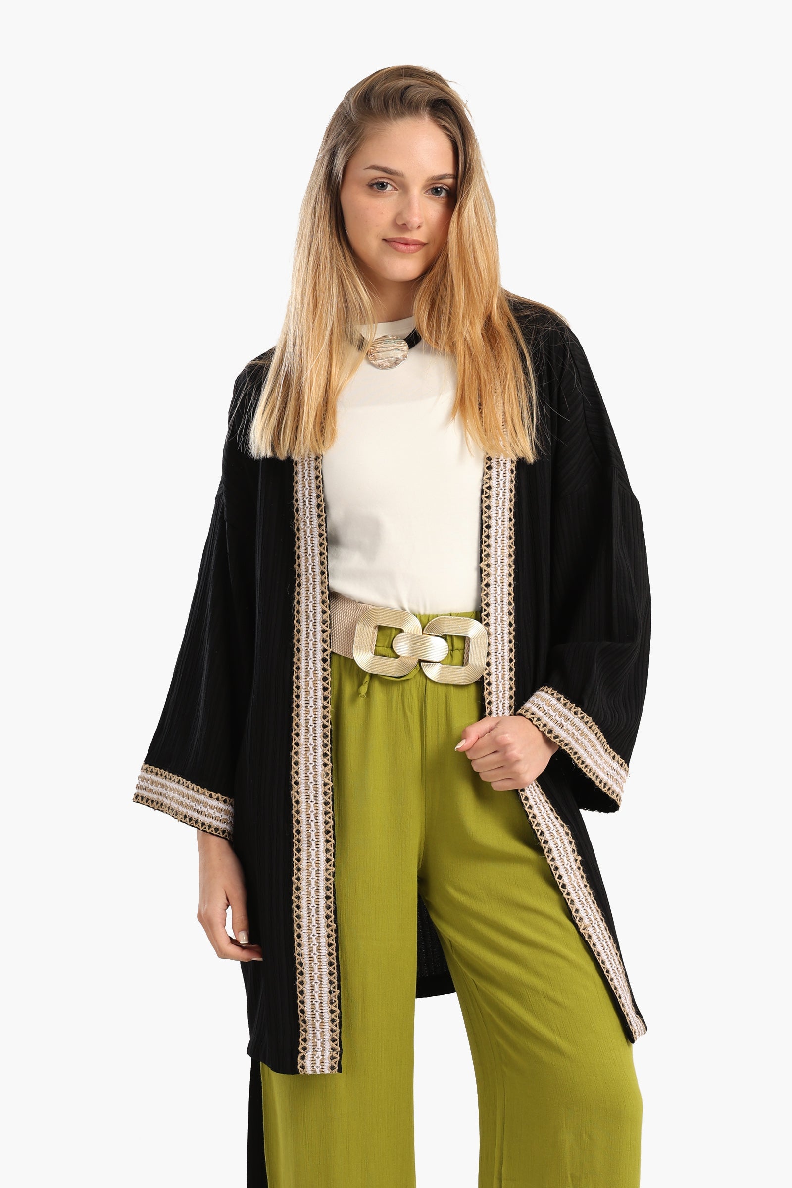 Ribbed Kimono with Embroidery