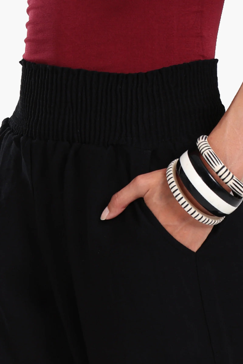 Tencel Solid High Wide Waist Beach Pants – Black