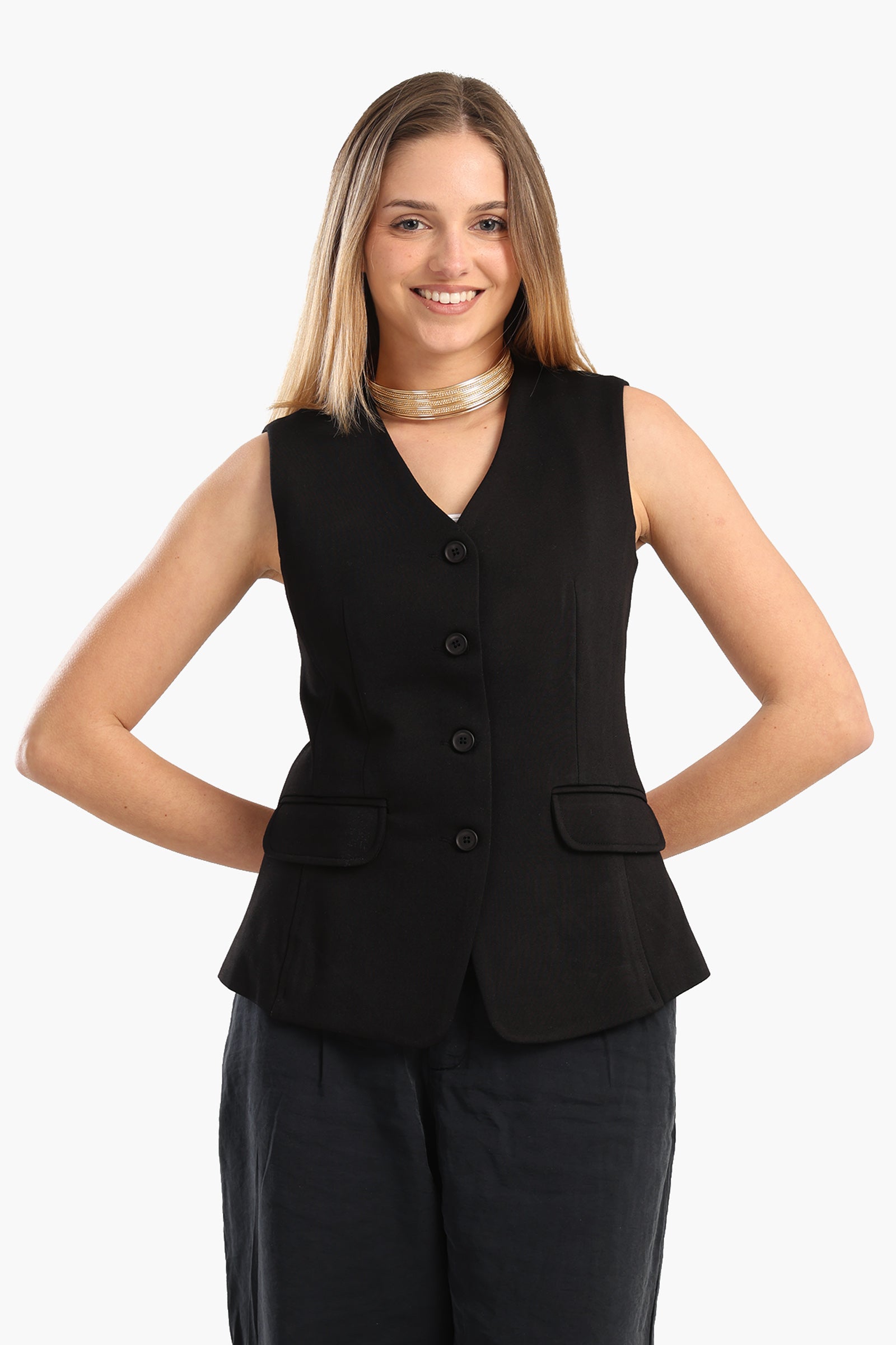 Cotton Sleeveless Vest - Black
