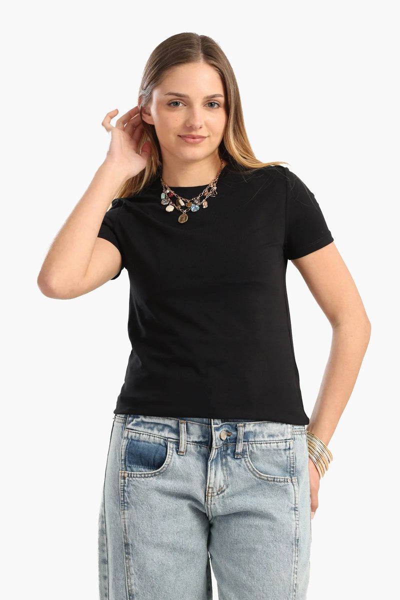 Cotton Solid Short Sleeve T-Shirt – Black