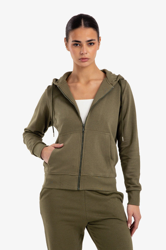 Plain Zip-Up Lounge Sweatshirt – Olive