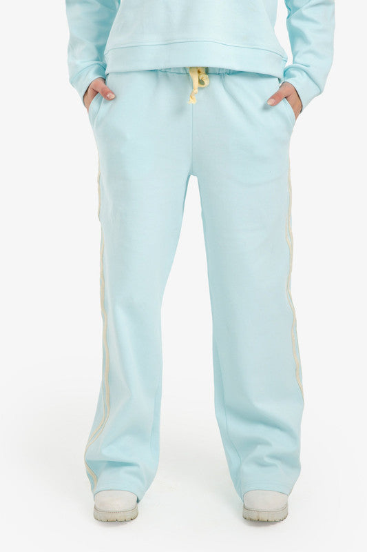 Contrast Stripe Lounge Sweatpants – Light Blue