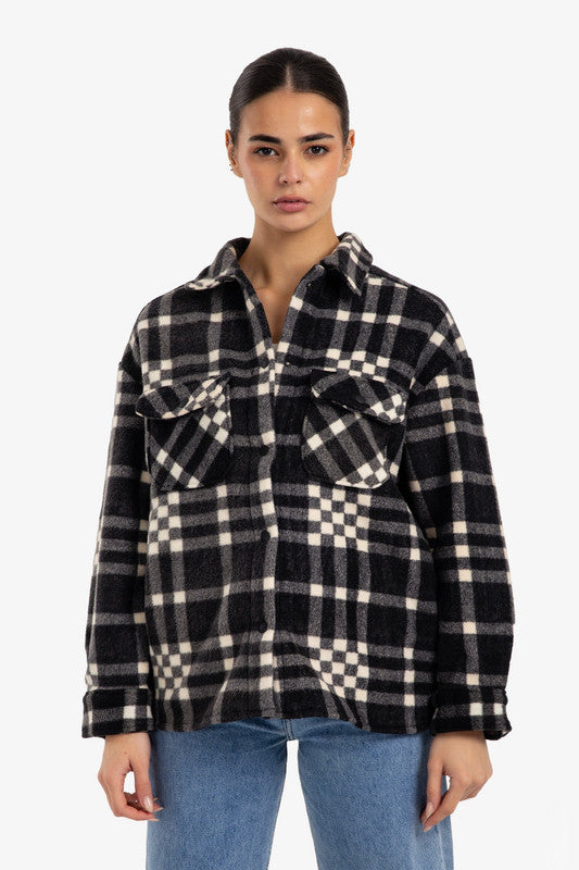 Plaid Buttoned Overshirt – Black
