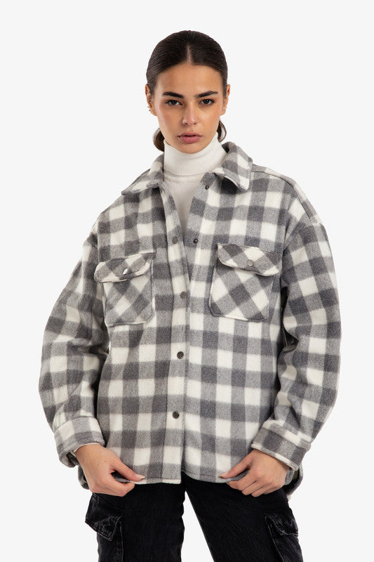 Plaid Buttoned Overshirt – Grey