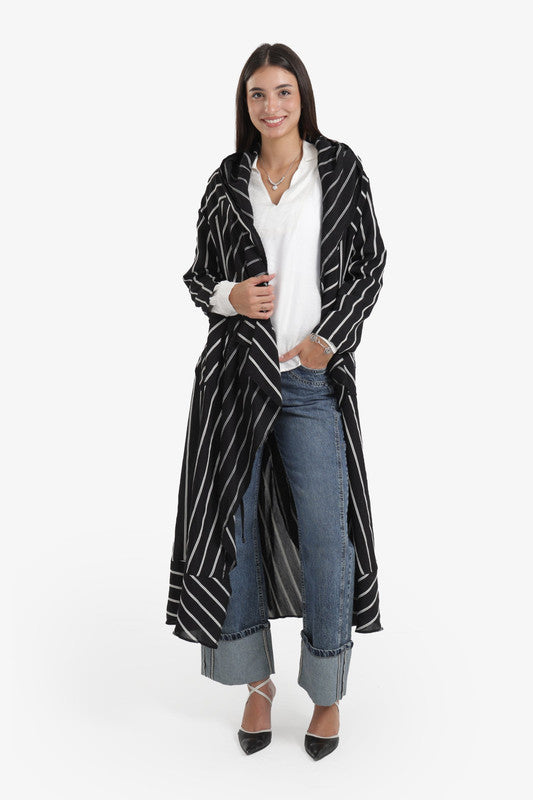 Striped Hooded Cardigan – Black & White