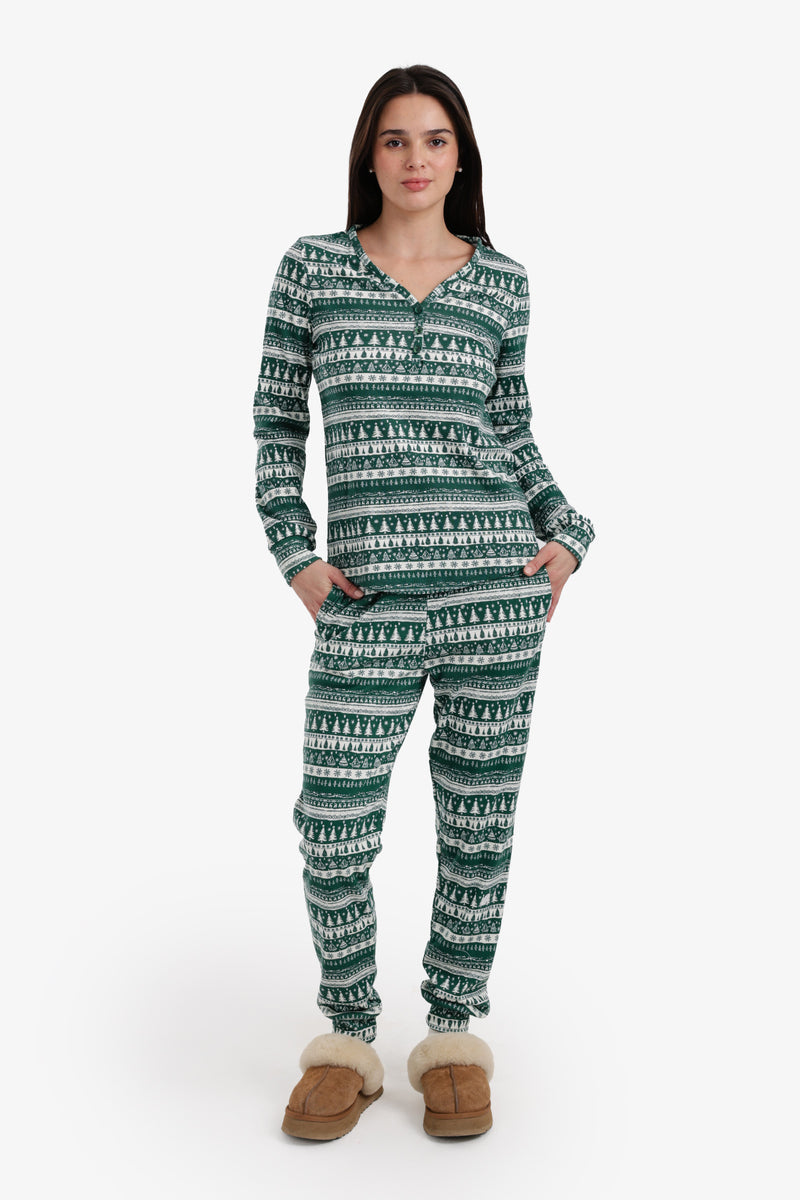 Christmas Henley Neck Pajama Set – Multicolor