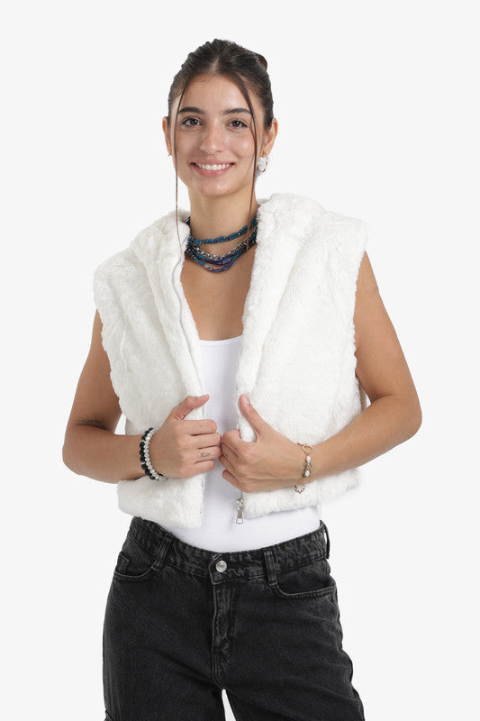 Solid Hooded Cropped Vest – Off White