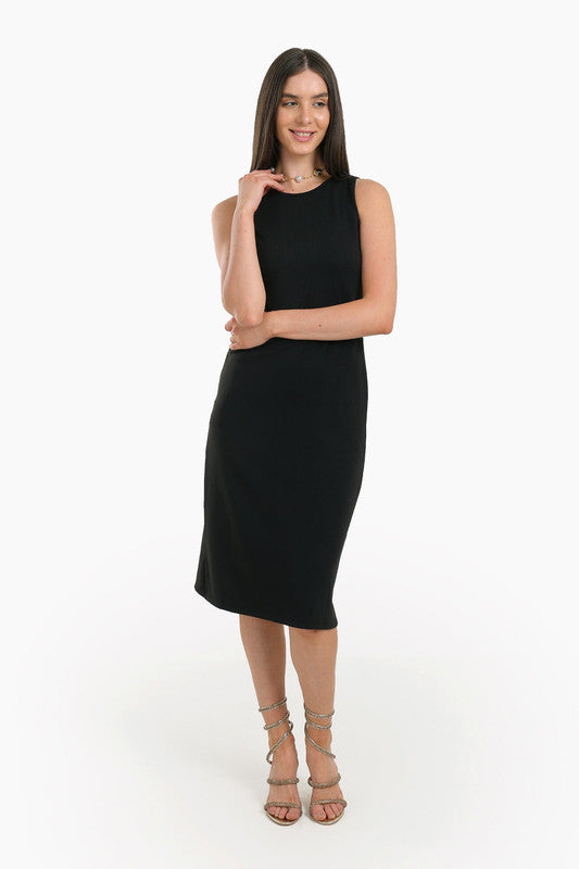 Ribbed Slim Fit Midi Dress – Black