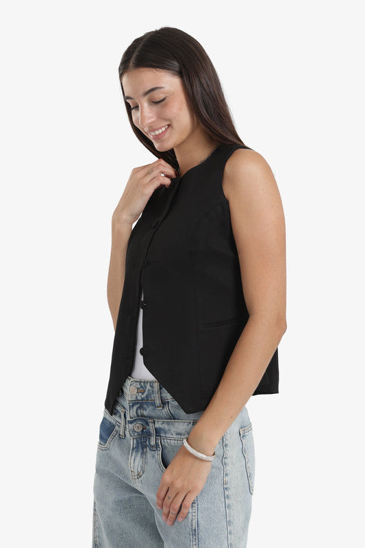 Plain Asymmetric Hem Vest – Black