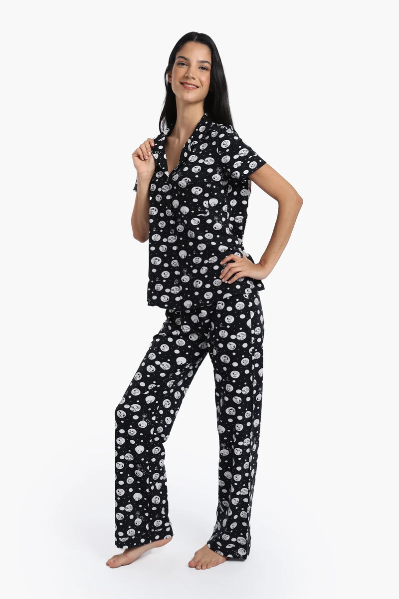 Cotton Blend Snoopy Print Pyjama Set – Black