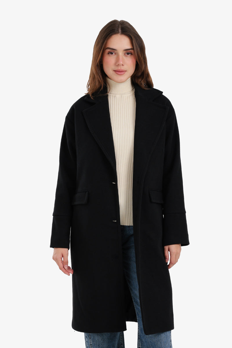 Plain Notch Collar Coat – Black
