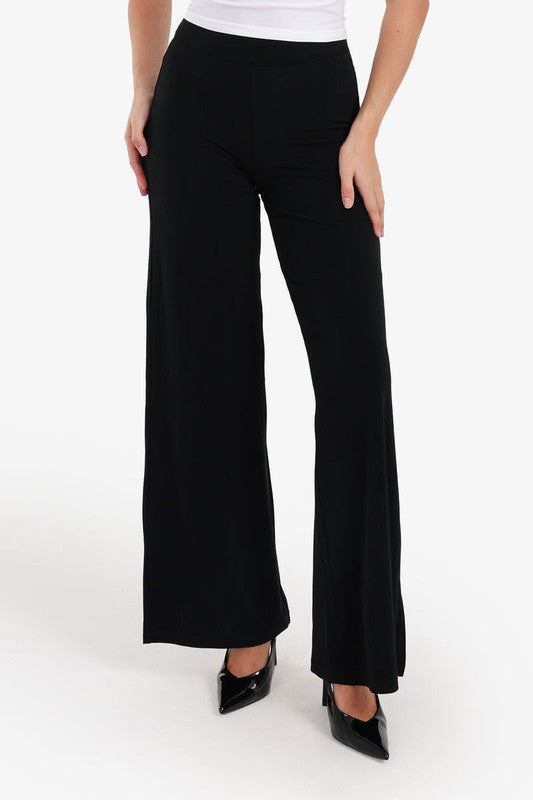 Solid Pattern Relaxed Fit Wide-Leg Pants – Black