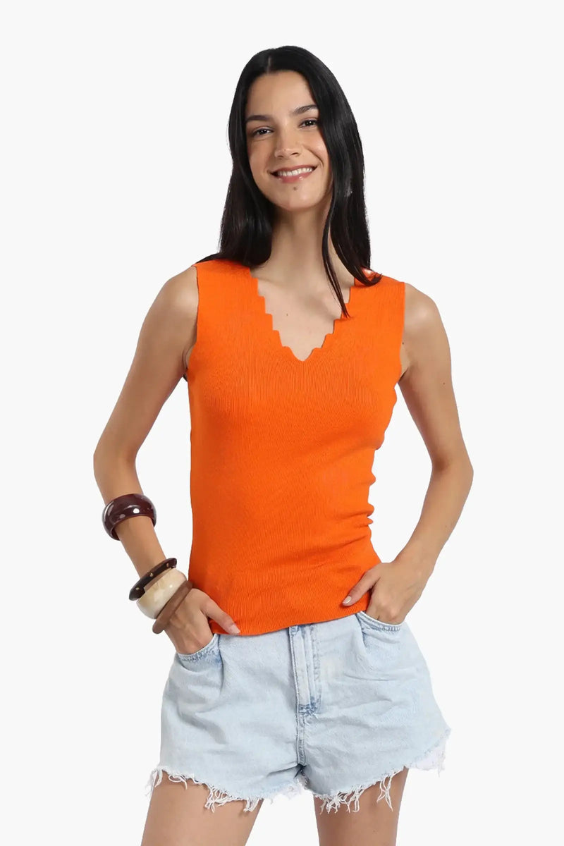 Seamless Zigzag V-Neck Top - Orange
