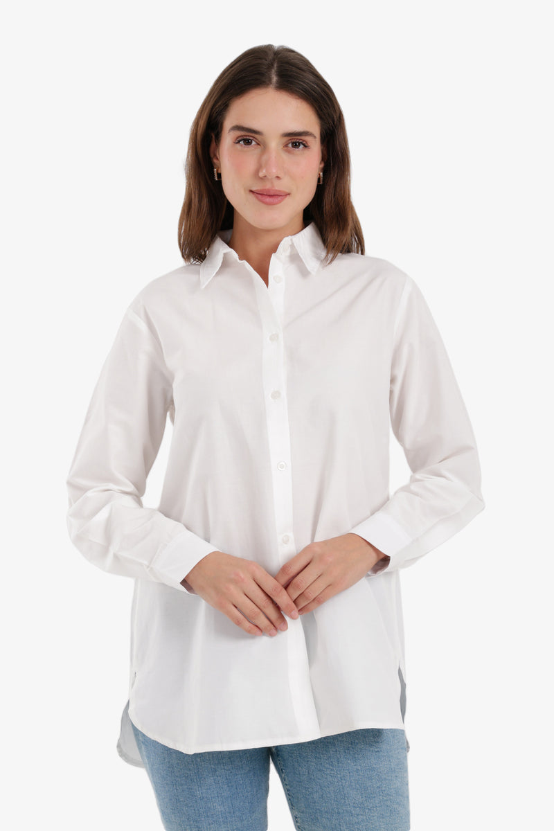 Solid Full-Placket Relaxed Shirt – Off White
