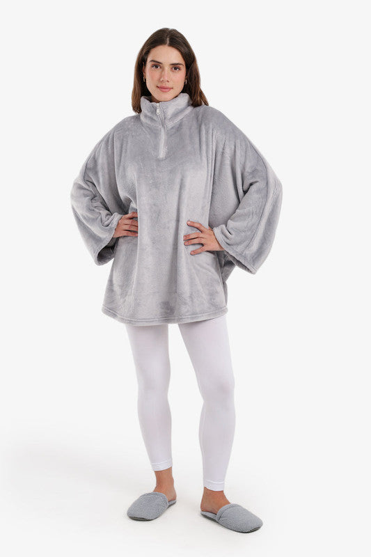 Velvet Plain Poncho Blanket – Silver