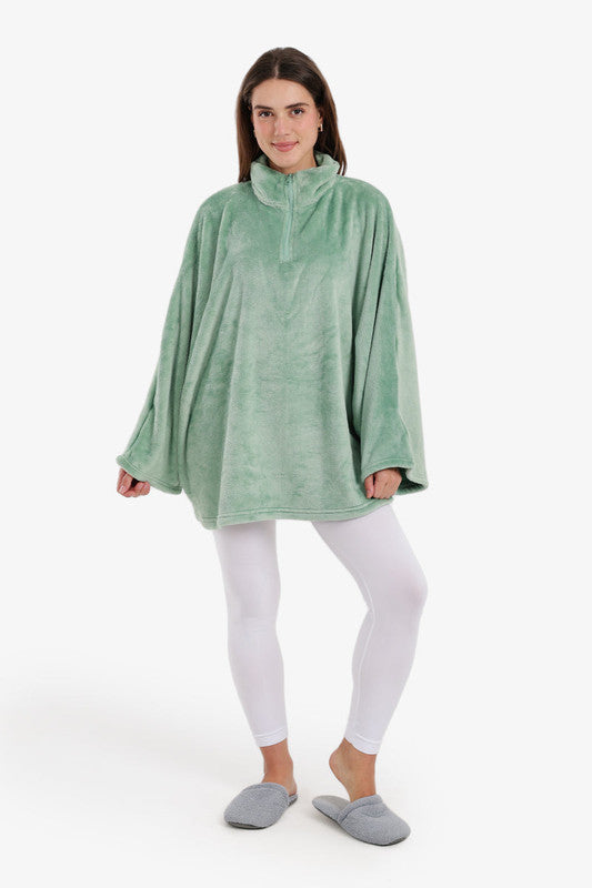 Velvet Plain Poncho Blanket – Mint Green