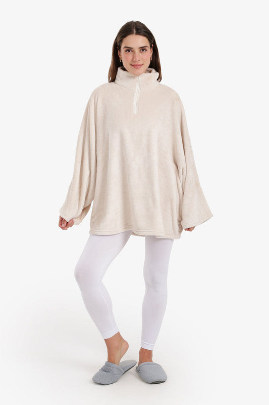 Velvet Plain Poncho Blanket – Ivory