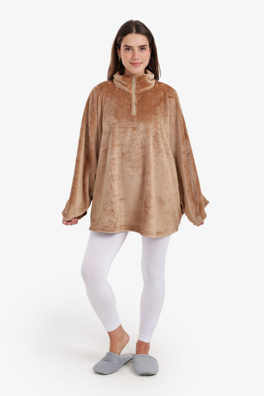 Velvet Plain Poncho Blanket – Coffee
