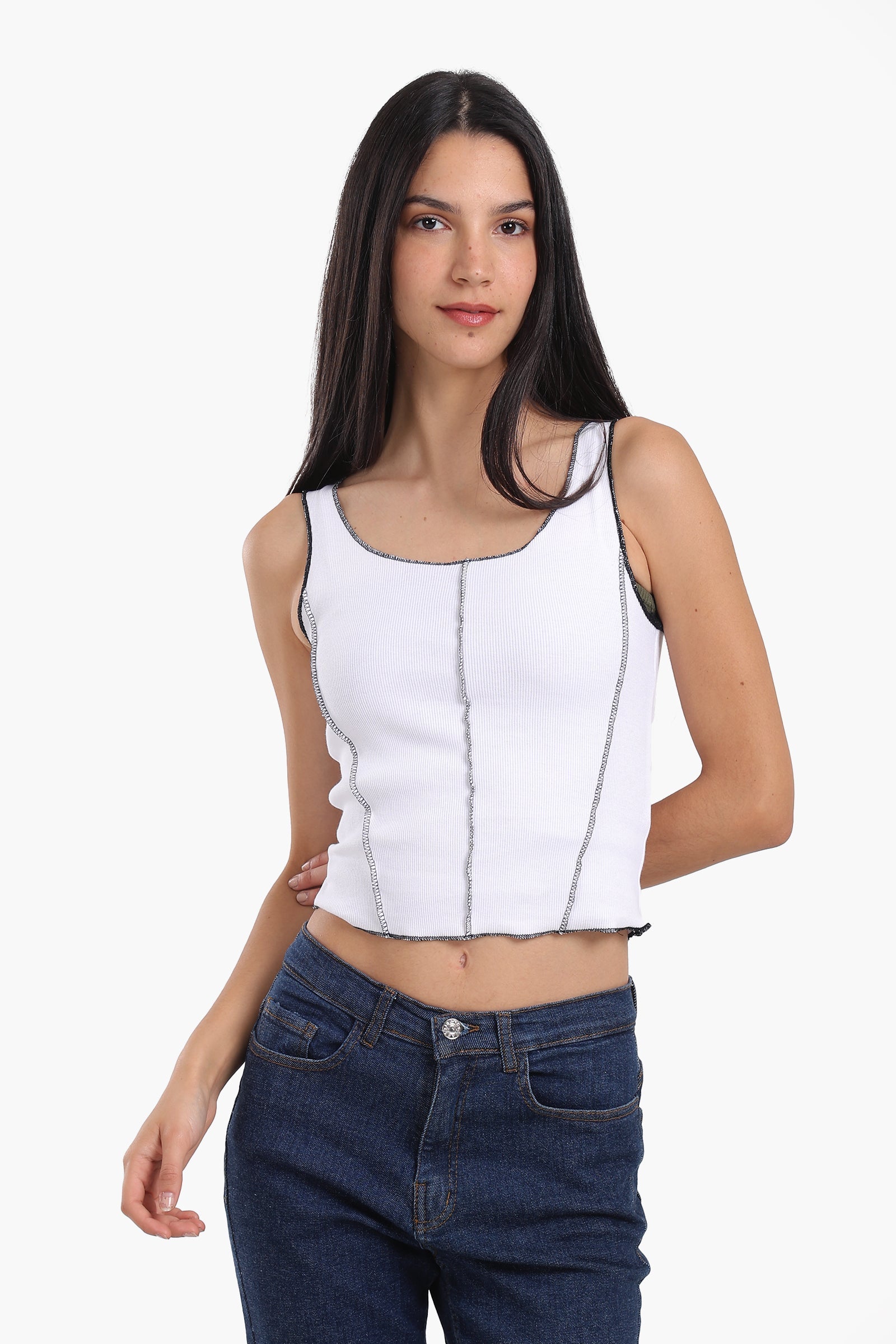Contrast Stitch Detail Top