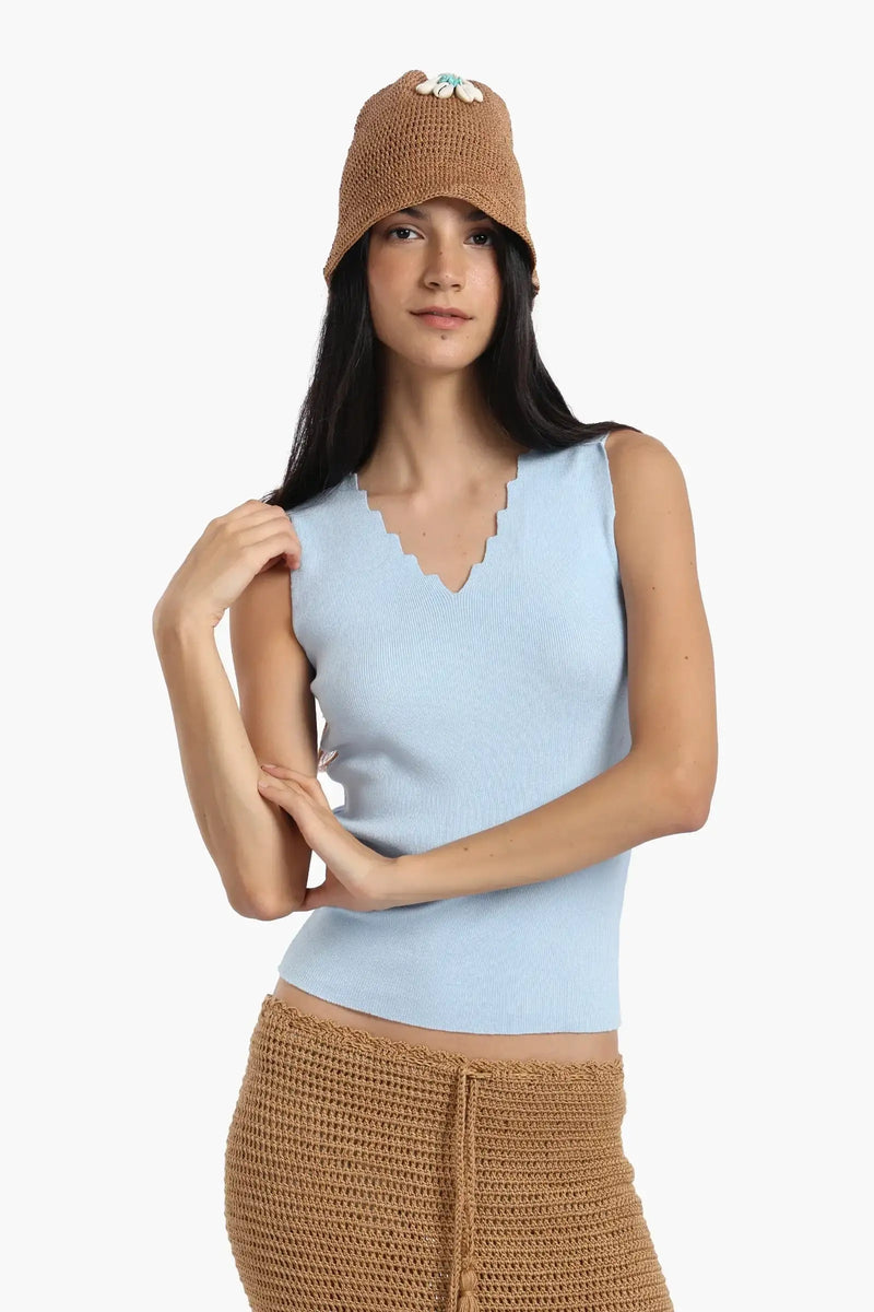 Seamless Zigzag V-Neck Top - Light Blue