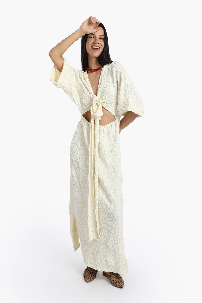 Polyester Self Pattern Beach Dress - Off White