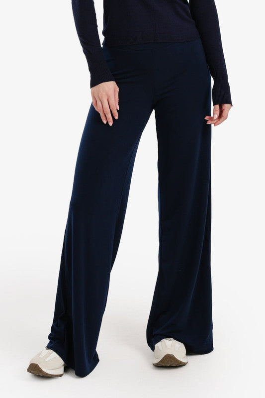 Solid Pattern Relaxed Fit Wide-Leg Pants – Navy
