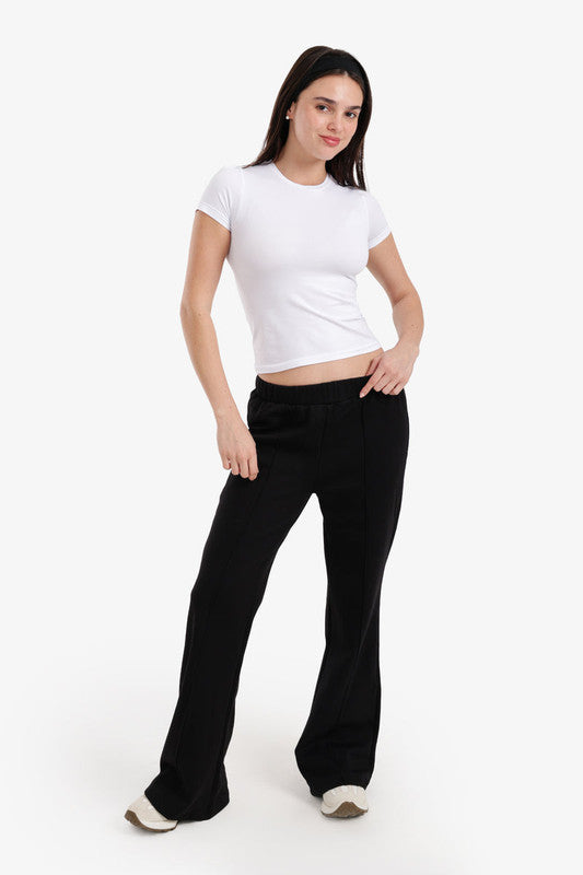 Cotton Blend Plain Flare Lounge Pants – Black