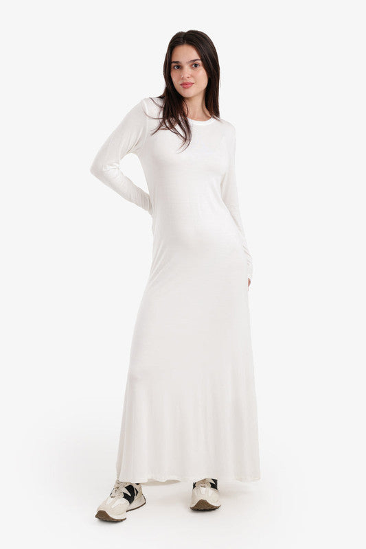 Plain Flowy Hem Long Sleeve Dress – Off White