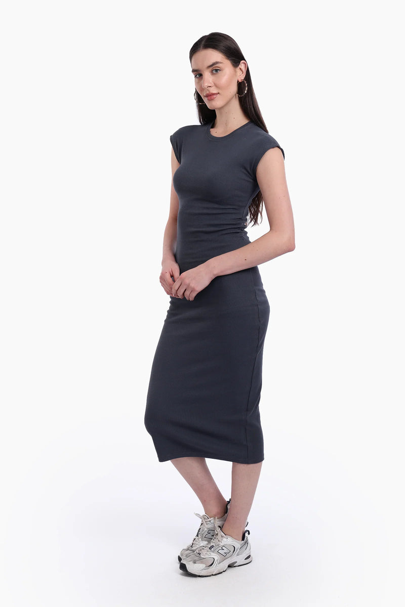 Cotton Ribbed Slim Fit Dress – Grey