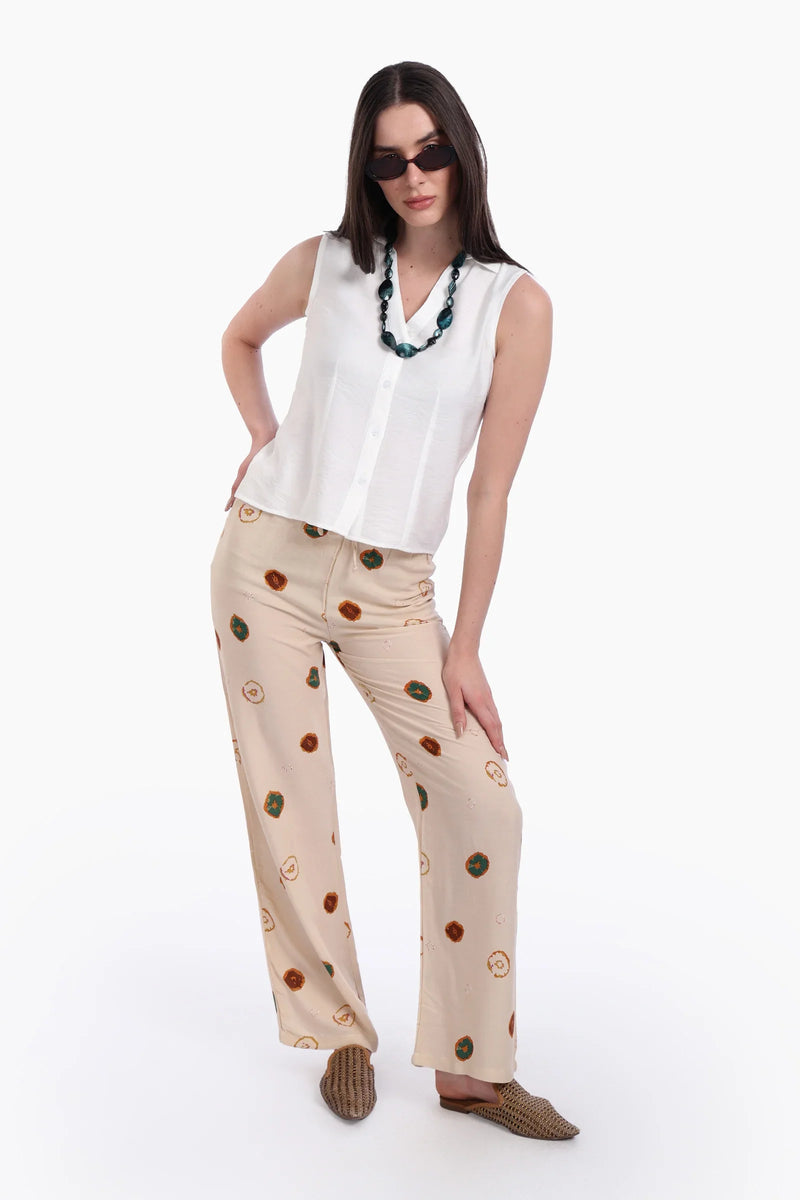 Voile Solid Collared Sleeveless Shirt – Off White