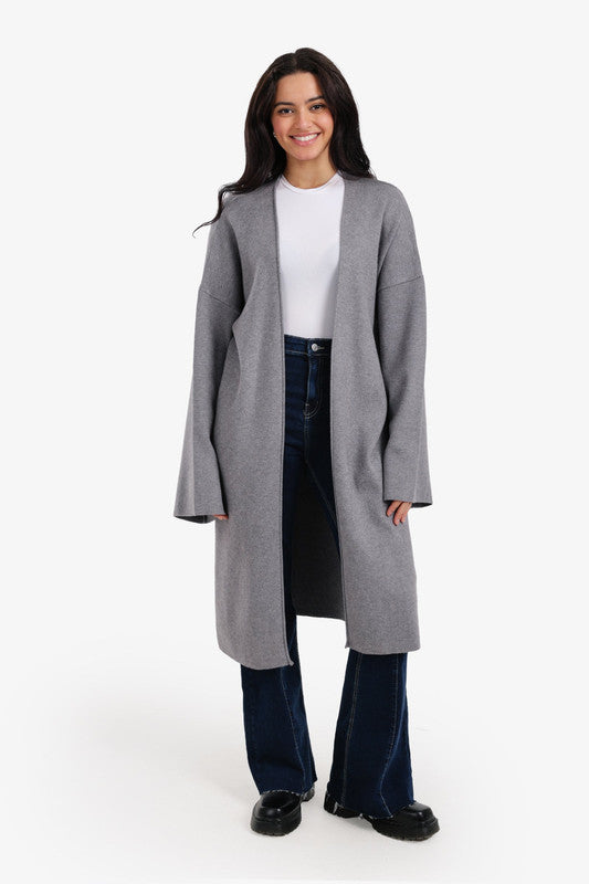 Plain Open-Front Cardigan – Dark Grey