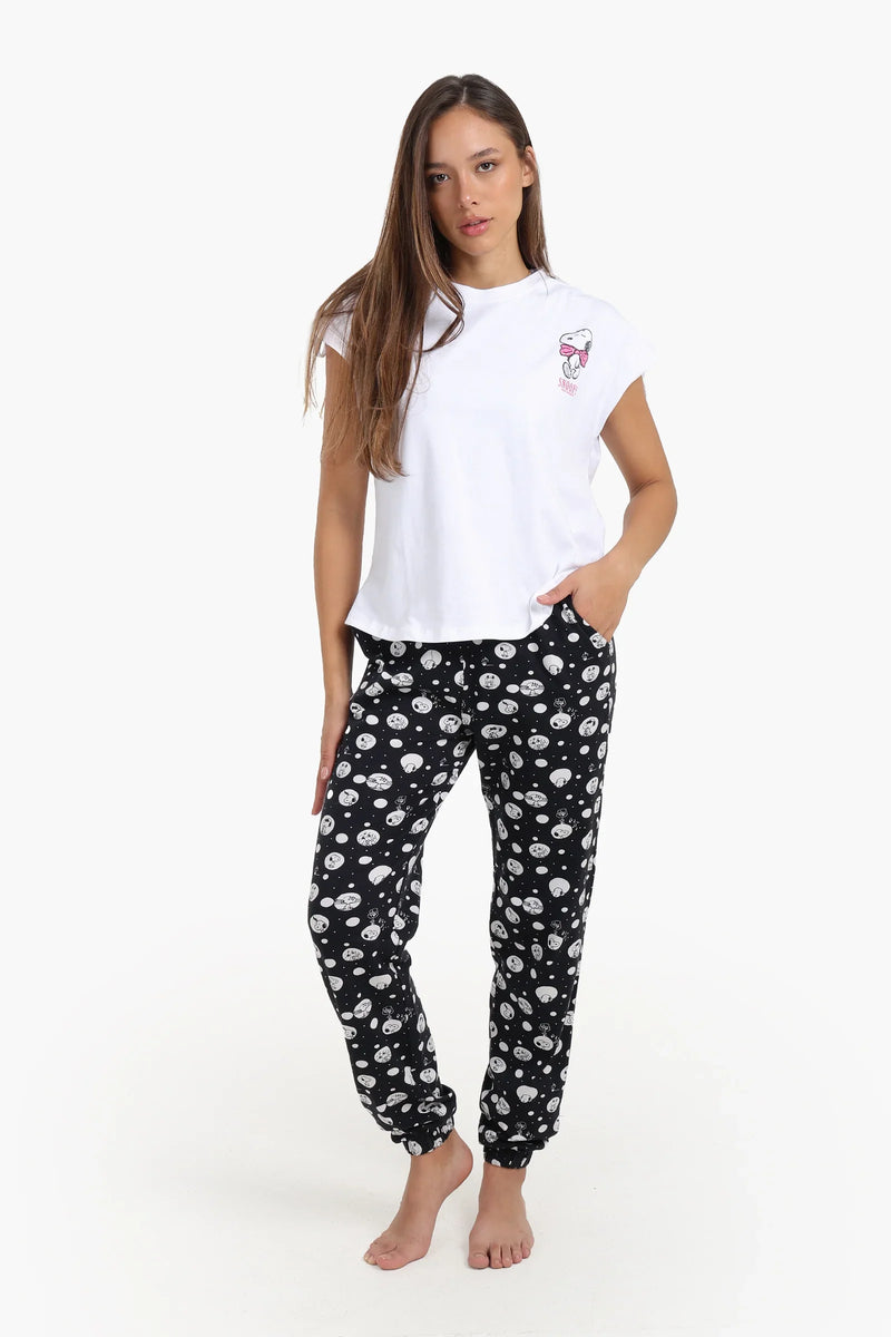 Cotton Printed Pajama Set – Black & White