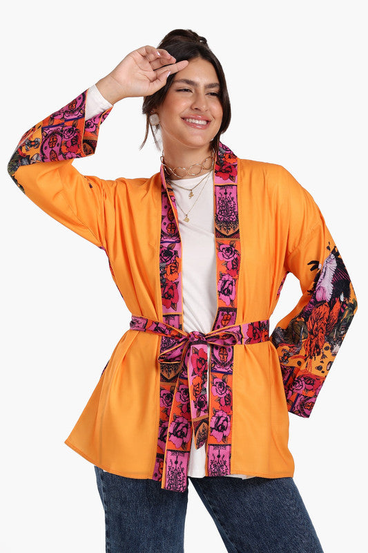 Artistic Pattern - Detachable Belt Kimono – Orange