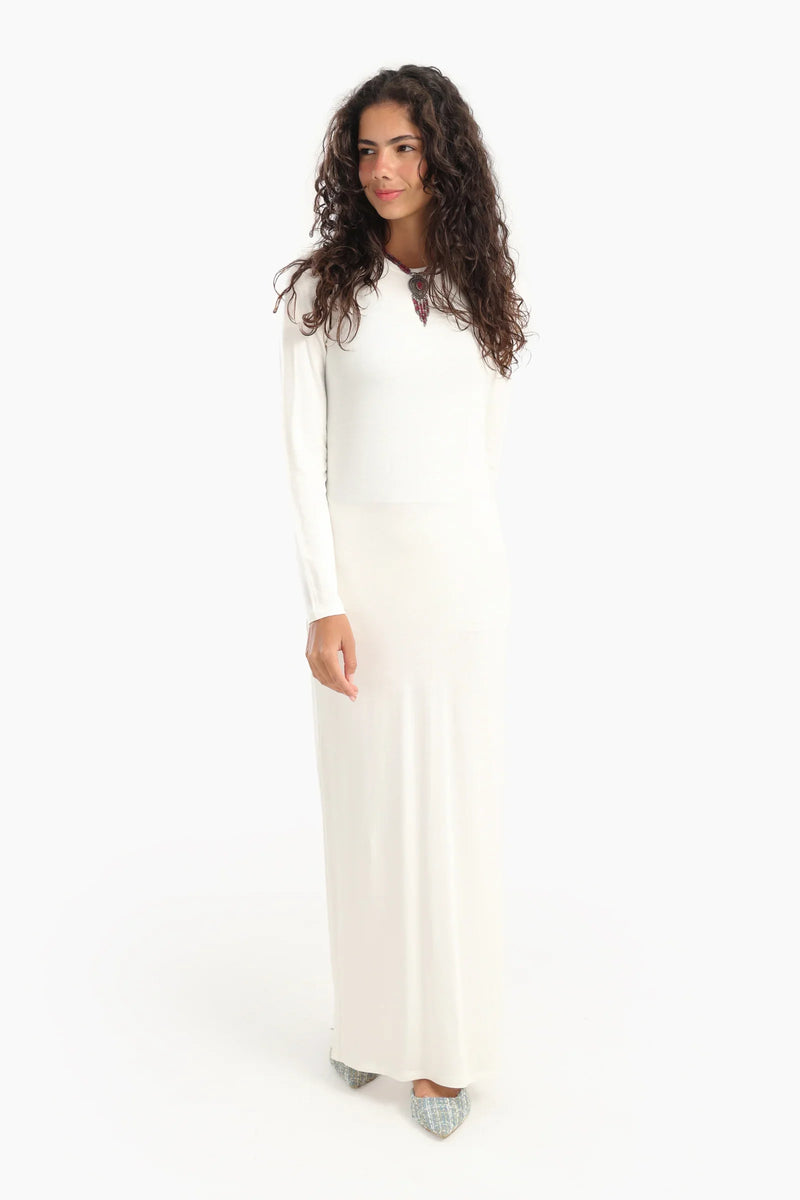 Viscose Blend Solid Slim Dress – Off White