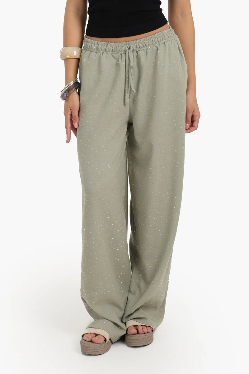 Polyester Studded Wide Leg Pants - Light Mint