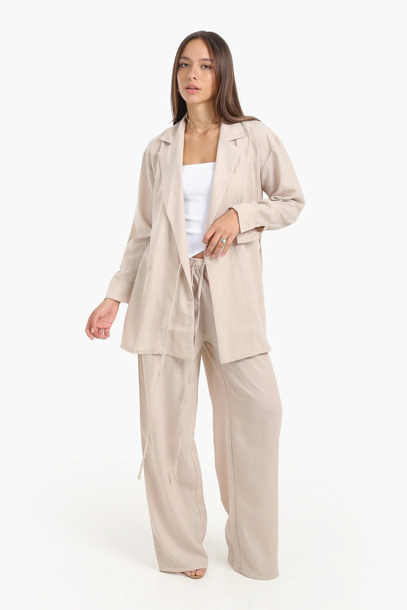 Polyester Studded Wide Leg Pants - Beige