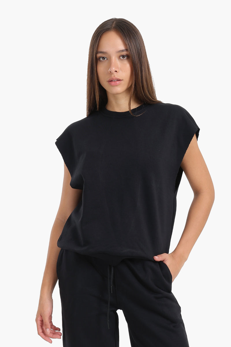 Milton Solid Open-Back Lounge Sweatshirt – Black