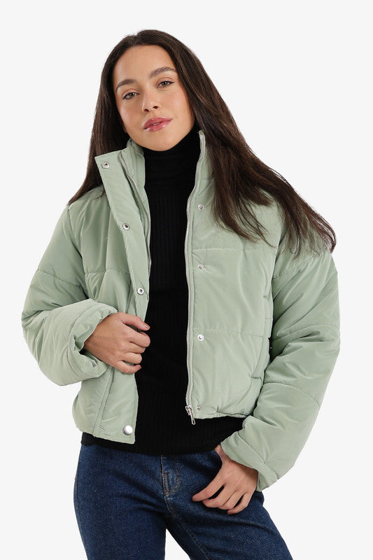Cropped Puffer Jacket – Sage Green
