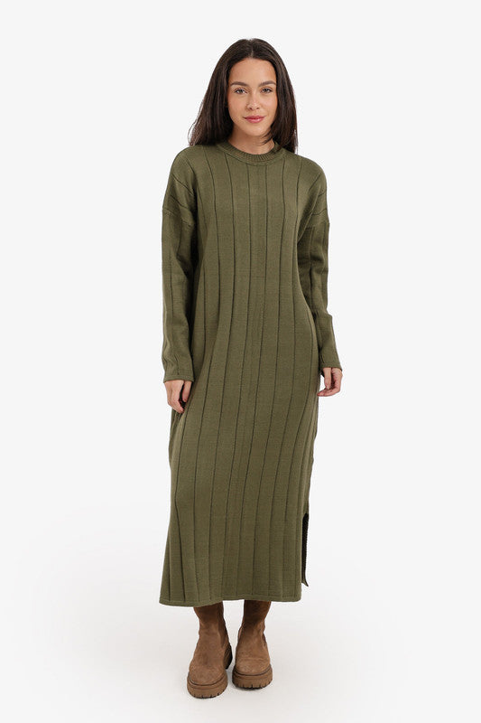 Ribbed Crew Neck Maxi Dress – Olive