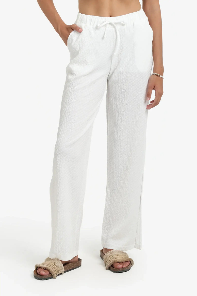 Self Patterned Beach Pants - White